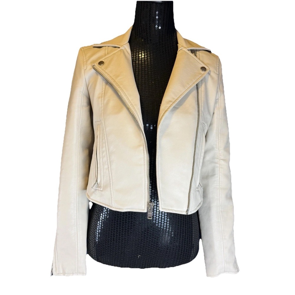 Abercrombie & Fitch White Vegan Leather Moto Jacket Zipped Women's Size XS